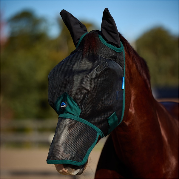 2026 WeatherBeeta Comfitec Durable Maille Masque Anti-mouches Avec Oreilles & Nez 1029730006 - Black / Vert Forêt